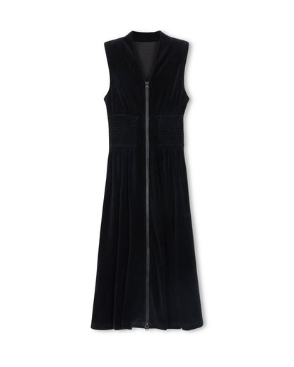 SMOCKED FRONT ZIPPED VELOUR JUMPER