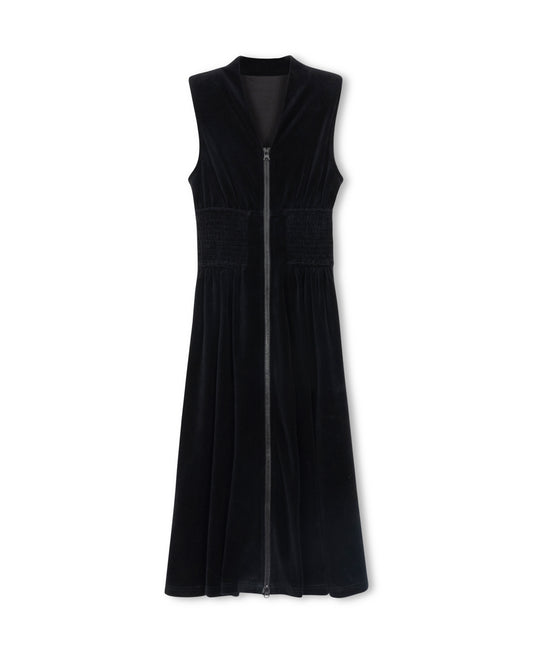 SMOCKED FRONT ZIPPED VELOUR JUMPER