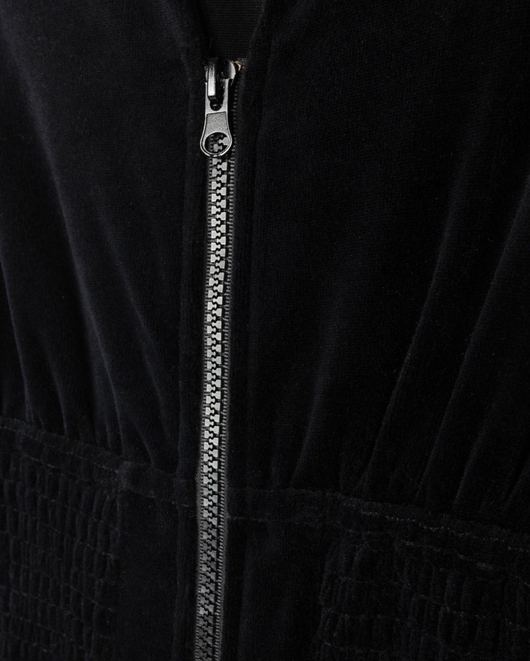 SMOCKED FRONT ZIPPED VELOUR JUMPER