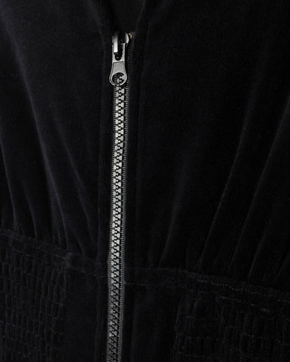 SMOCKED FRONT ZIPPED VELOUR JUMPER