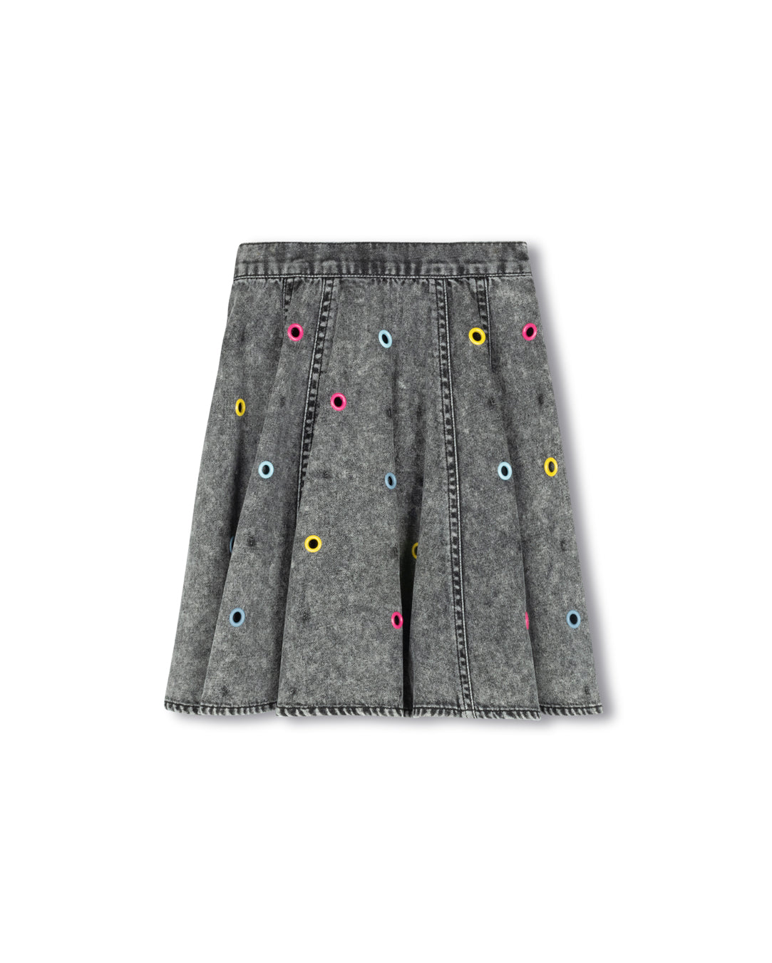 GROMMETS DENIM FLAIR SKIRT