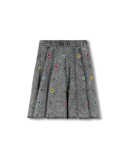 GROMMETS DENIM FLAIR SKIRT