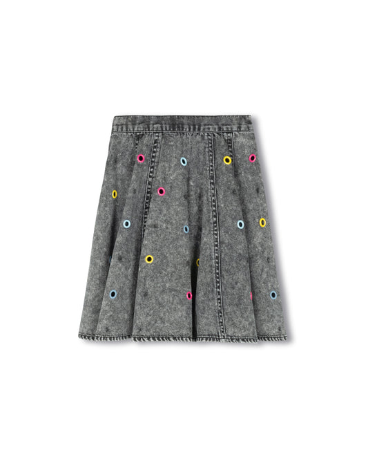 GROMMETS DENIM FLAIR SKIRT