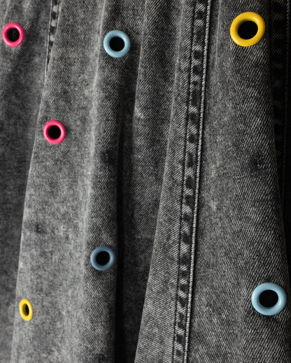 GROMMETS DENIM FLAIR SKIRT