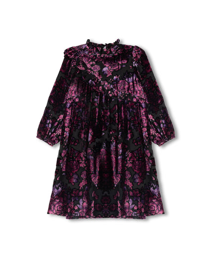 VELVET FLOWER RUFFLE DRESS