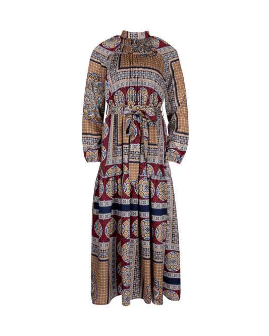 ABSTRACT PRINTED WAISTED DRESS