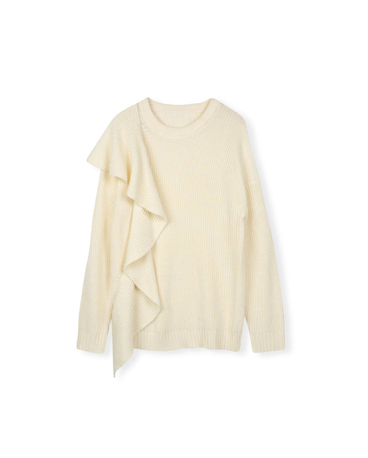 CREW NECK SIDE RUFFLE SWEATER