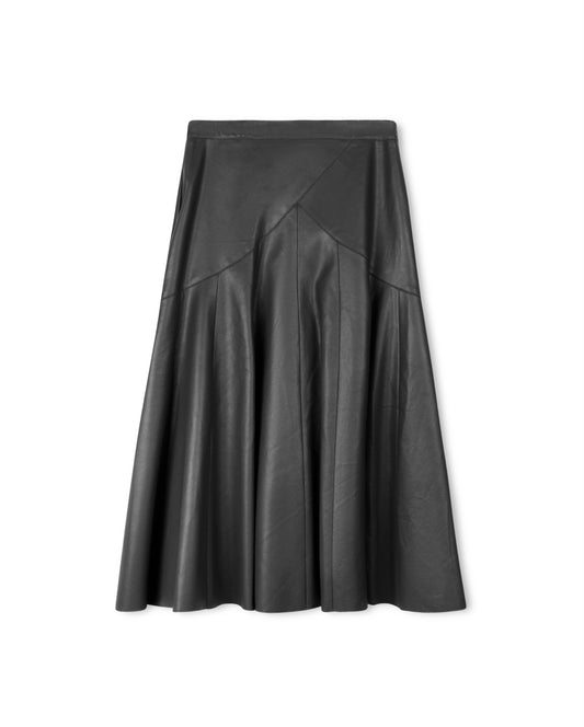 ROUNDED CROSS OVER SEAM LEATHER SKIRT