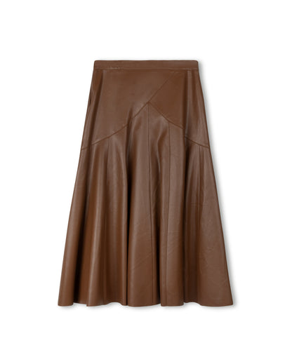 ROUNDED CROSS OVER SEAM LEATHER SKIRT