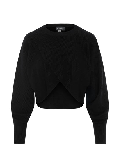 TEXTURED KNIT CROPPED WRAP SWEATER