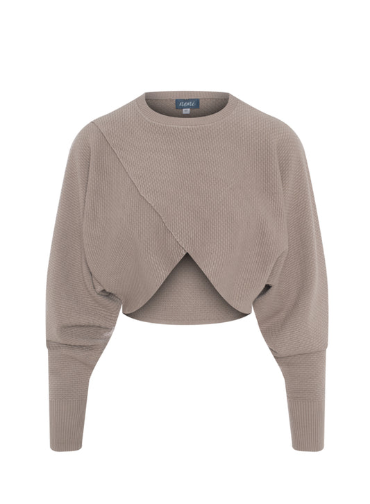 TEXTURED KNIT CROPPED WRAP SWEATER