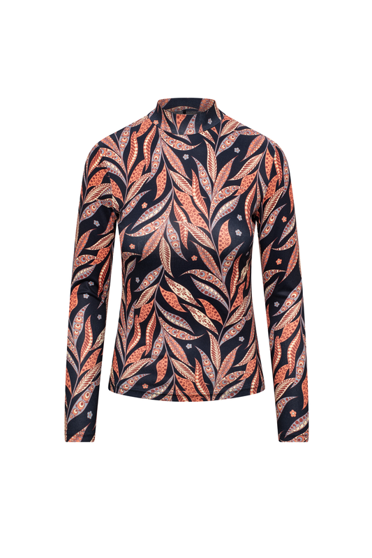 RIFF PRINTED MOCK NECK TEE