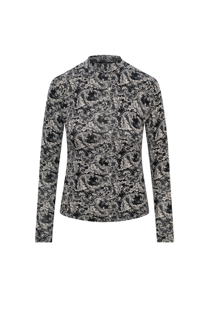 RIFF PRINTED MOCK NECK TEE