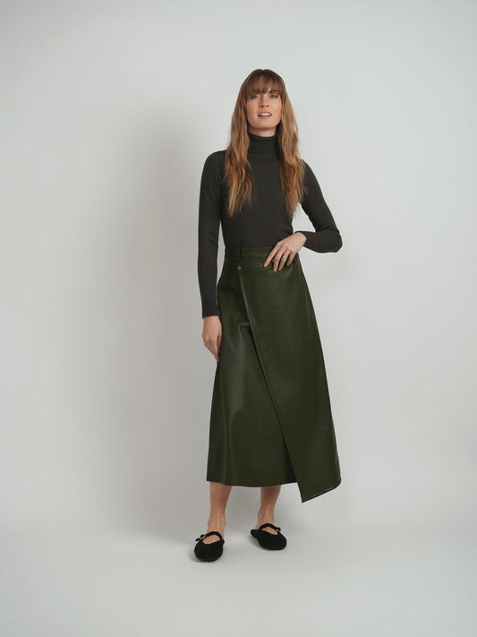 OLIVE LEATHER WRAP SKIRT