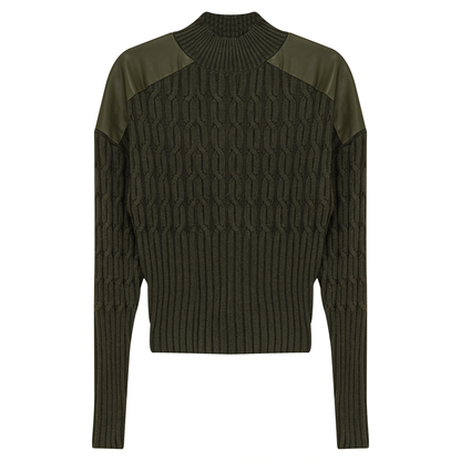 LEATHER COMBO SWEATER