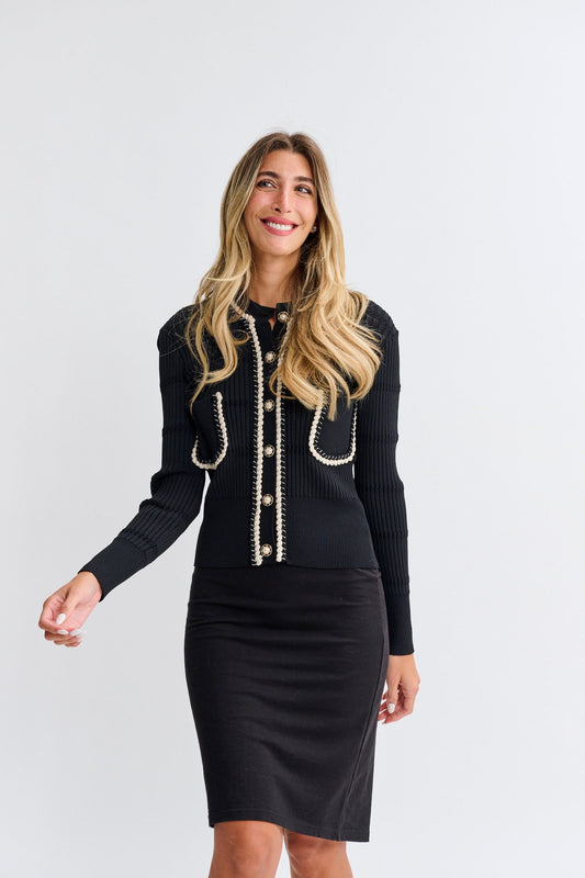 RIBBED STITCHED CARDIGAN