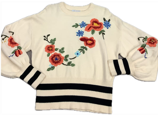 FLORAL STRIPED EDGES SWEATER