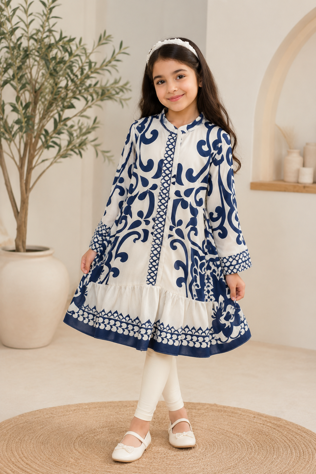 WHITE AND NAVY DRESS
