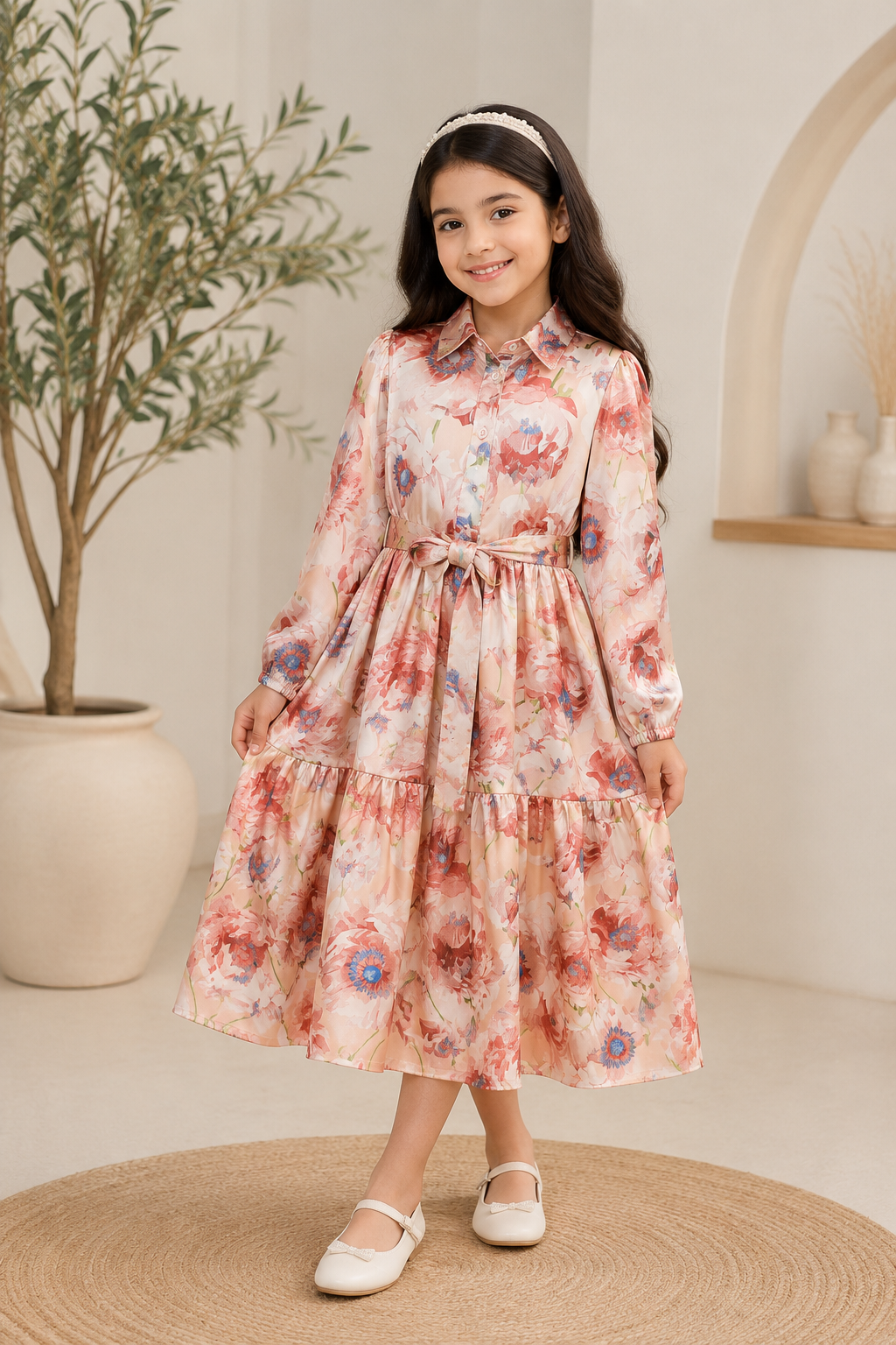 PINK FLORAL TIERED DRESS