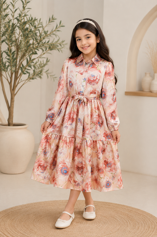 PINK FLORAL TIERED DRESS