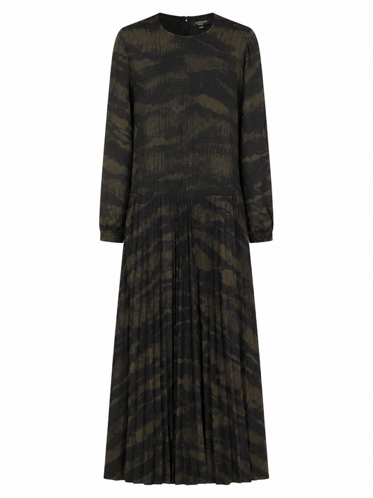 Olive Dress With Bottom Pleats