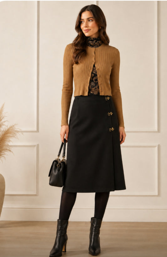 CINNAMON RIBBED CROPPED CARDI
