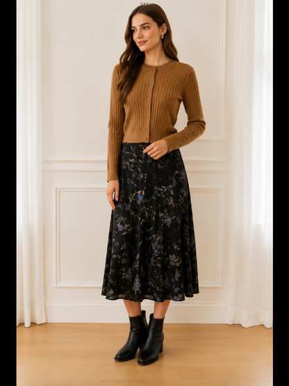 CINNAMON RIBBED CROPPED CARDI