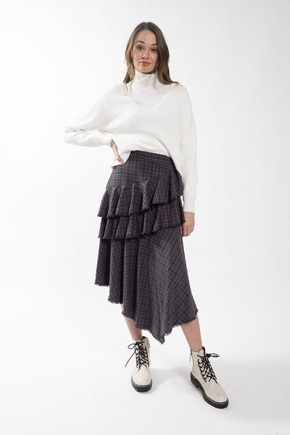 PLAID FRAYED SKIRT