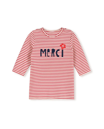 STRIPED FLOWER DETAIL TEE