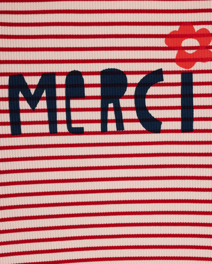 STRIPED FLOWER DETAIL TEE