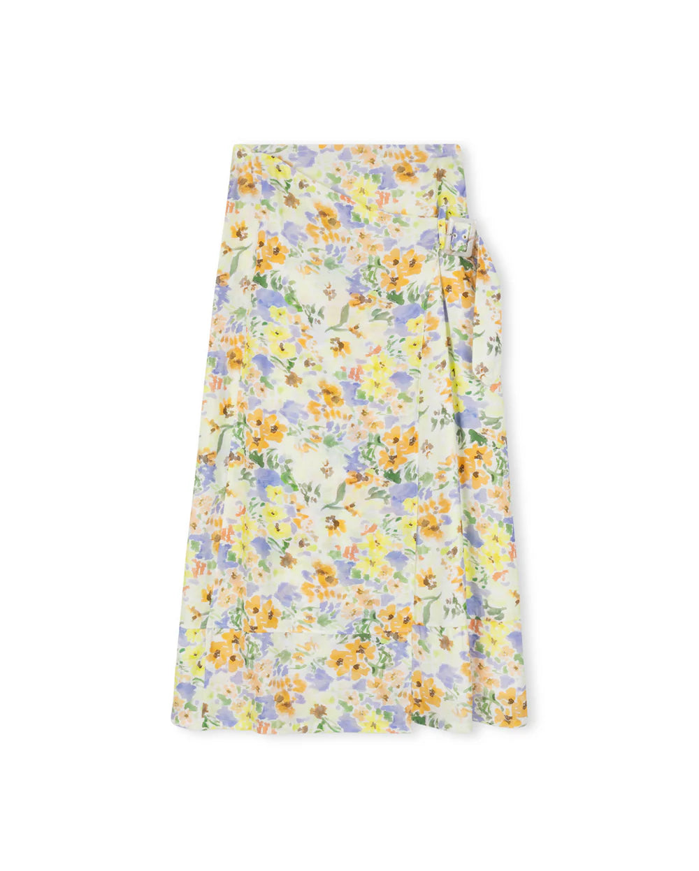 FLORAL PRINTED BUTTON WRAP SKIRT