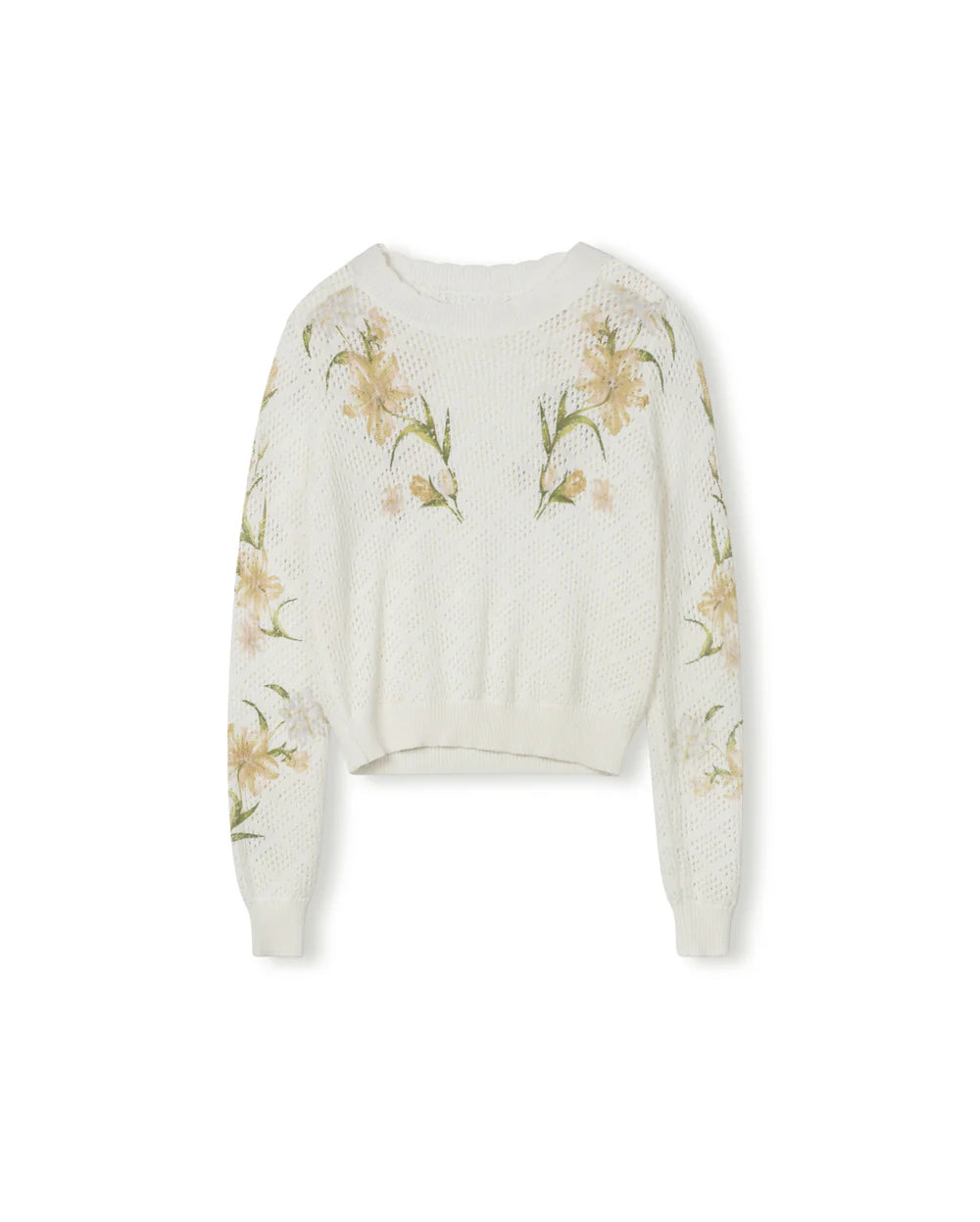FLORAL KNIT SCALLOPED CREW NECK
