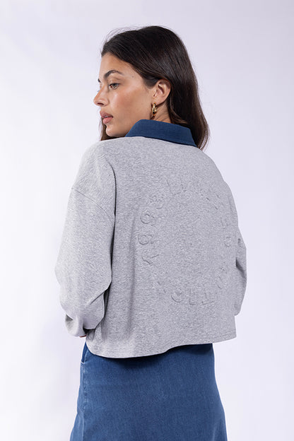 DENIM COLLAR EMBOSSED POLO