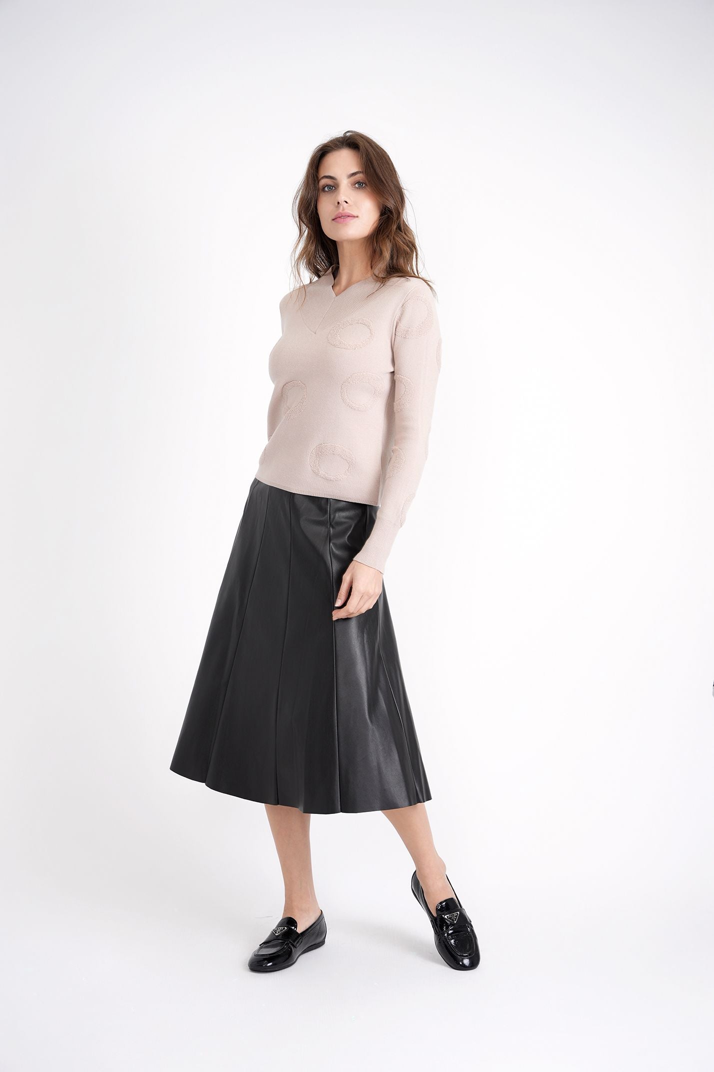 FAUX LEATHER PANELED SKIRT