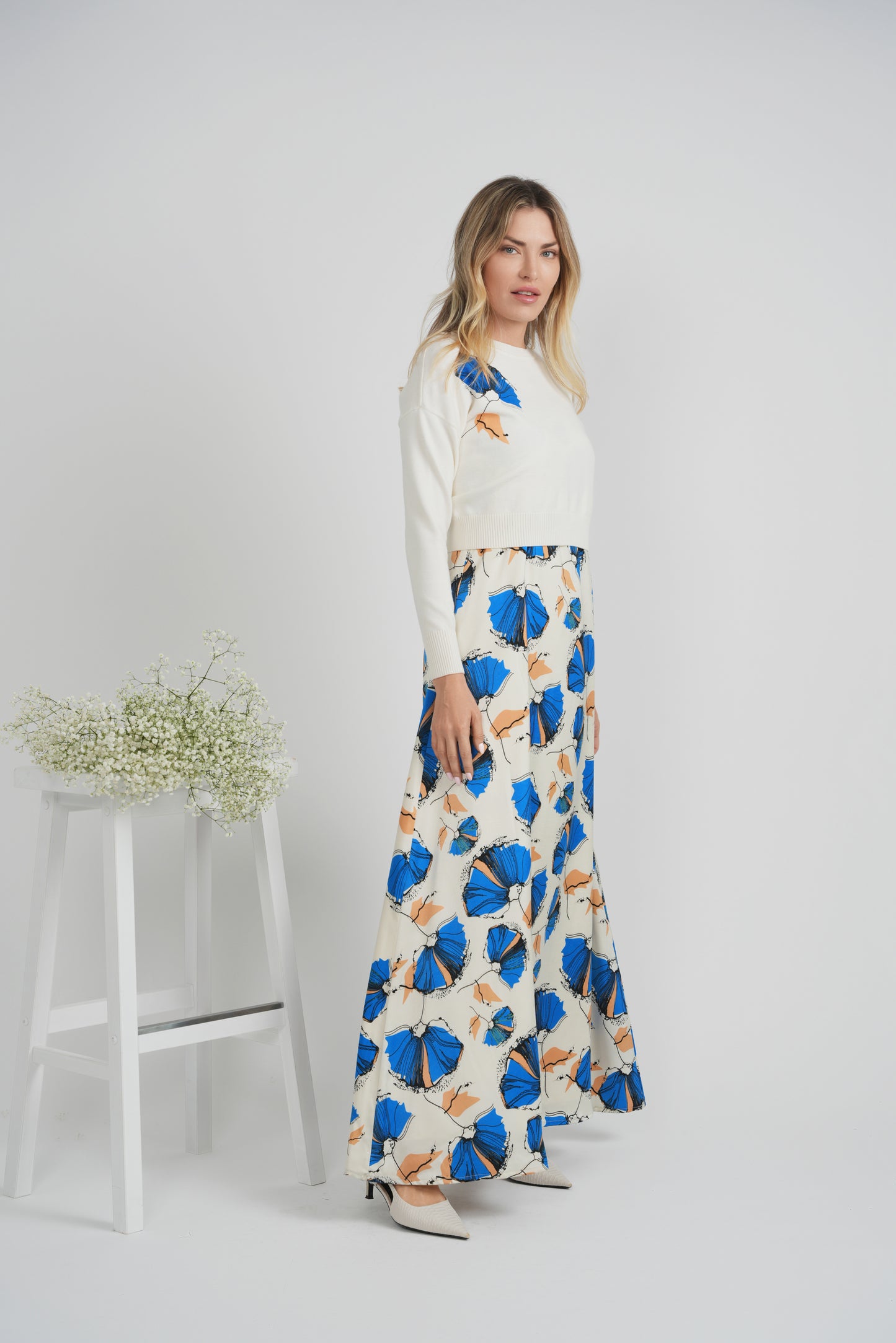 PRINTED SATIN JUMPER SWEATER TOP SET