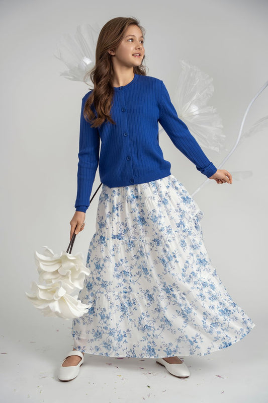 BLUE RIBBED CARDIGAN