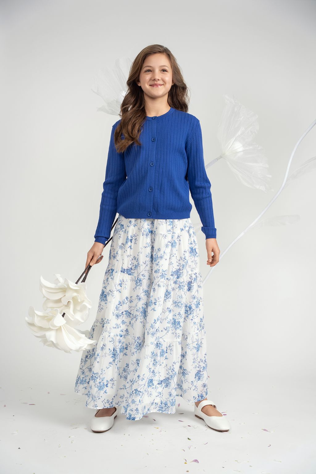 BLUE RIBBED CARDIGAN