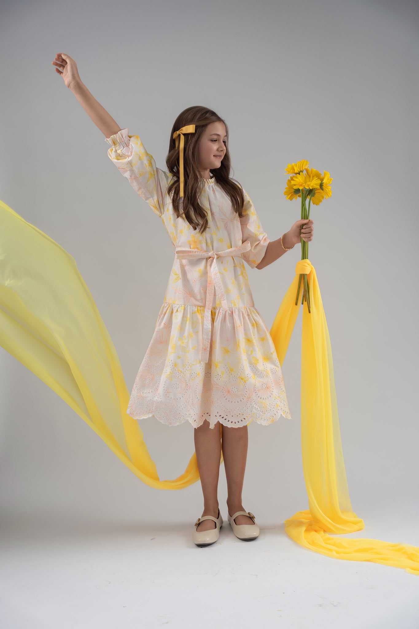 EYELET TIE DRESS