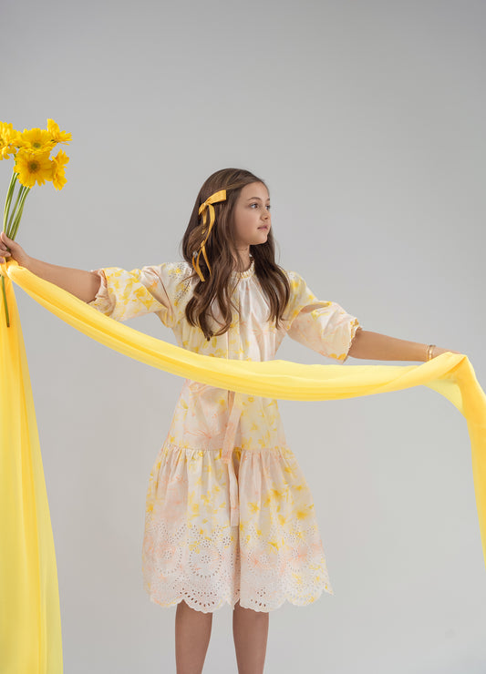 EYELET TIE DRESS