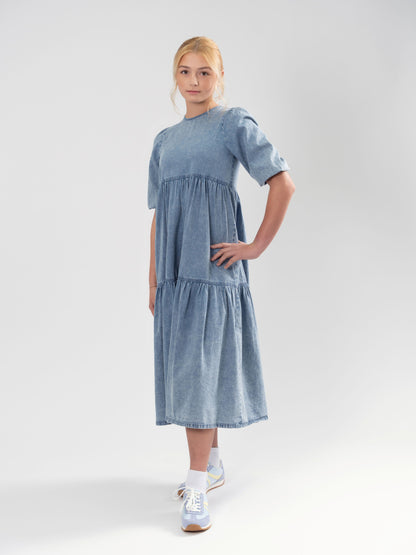 TIERED MAXI DENIM DRESS