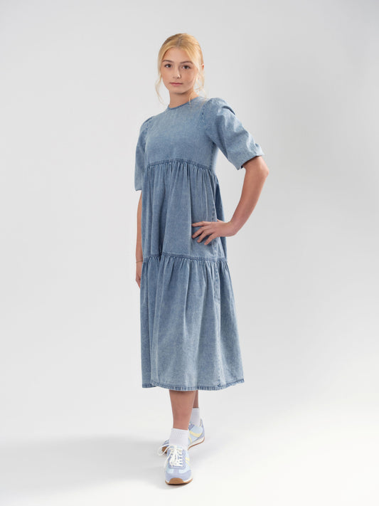 TIERED MAXI DENIM DRESS