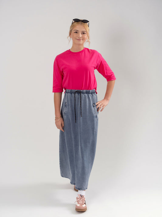 DENIM MAXI ZIPPER SKIRT