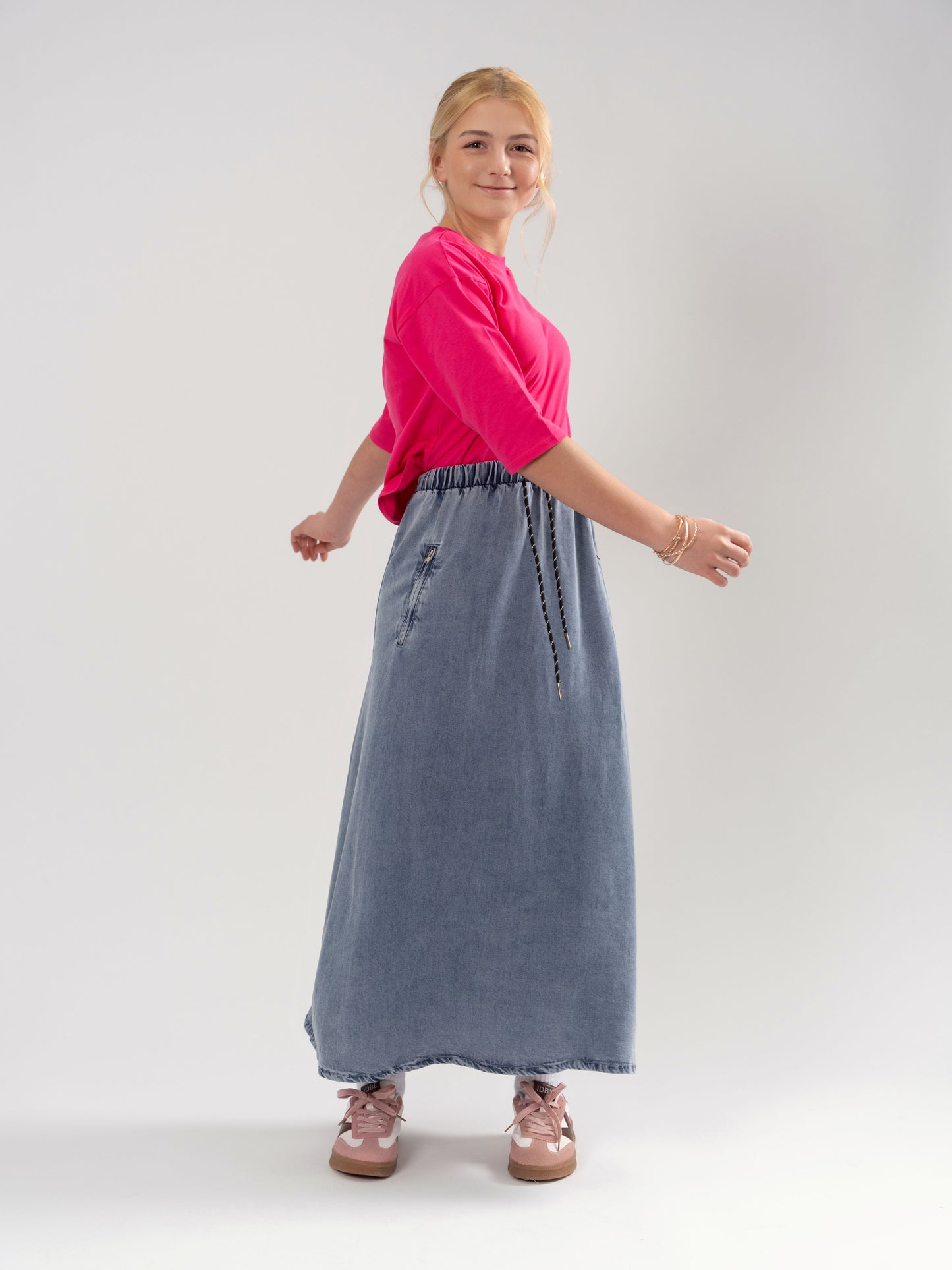 DENIM MAXI ZIPPER SKIRT