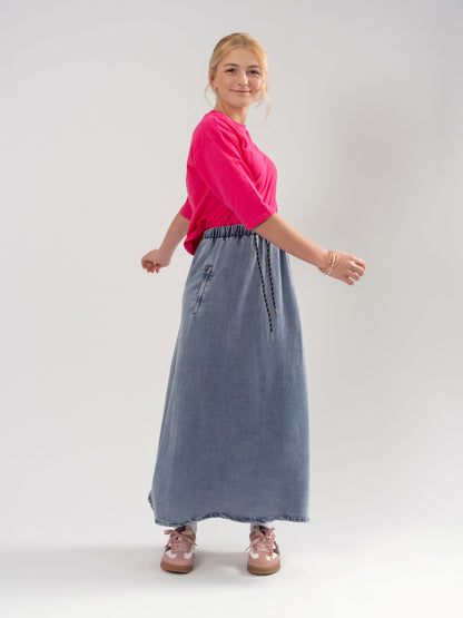 DENIM MAXI ZIPPER SKIRT