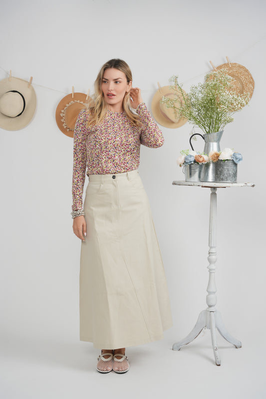 MAXI MINERAL WASH GODET SKIRT