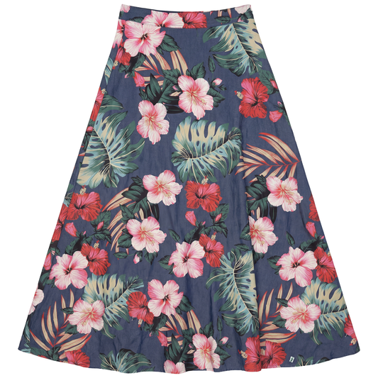 LADIES DENIM FLORAL MIDI SKIRT