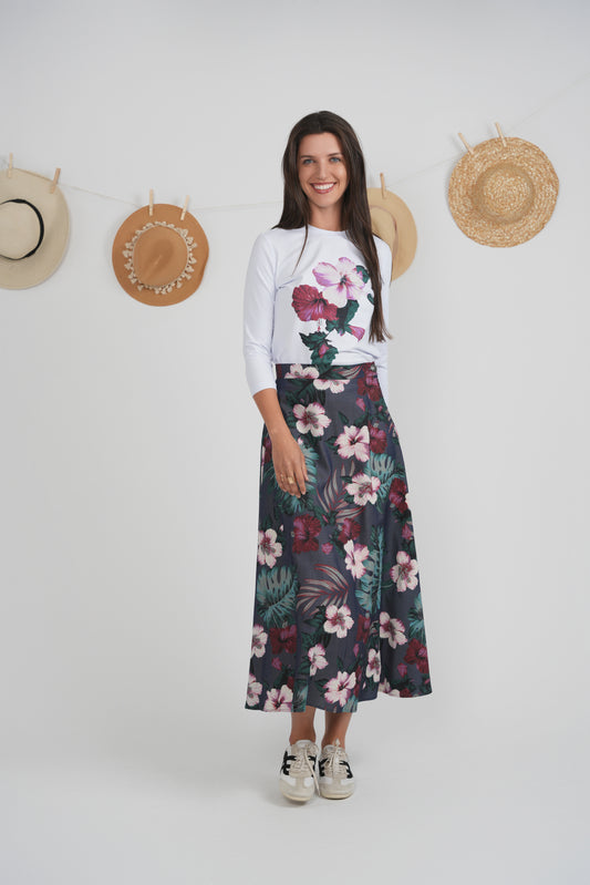 FLOWER PRINTED TEE WITH 3/4 SLEEVES