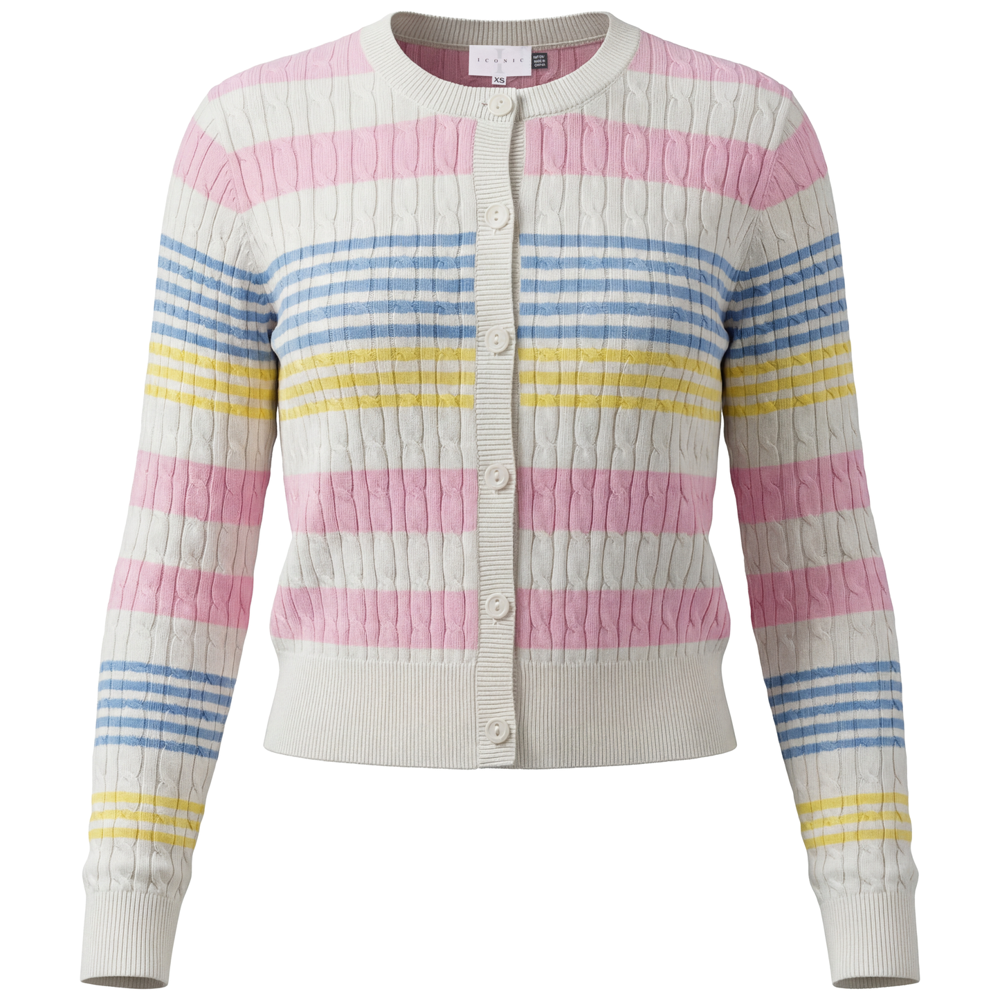 LADIES SPRIPED CABLE KNIT CARDI