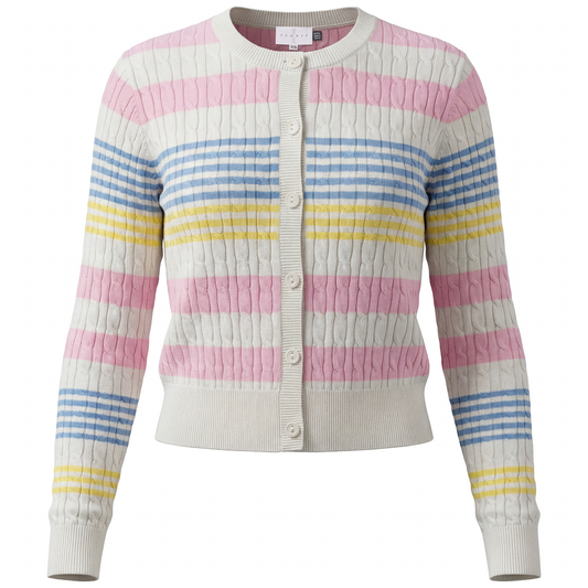 LADIES SPRIPED CABLE KNIT CARDI