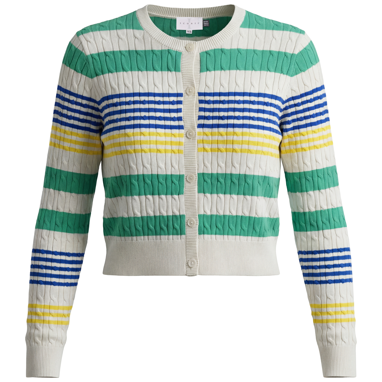 LADIES SPRIPED CABLE KNIT CARDI